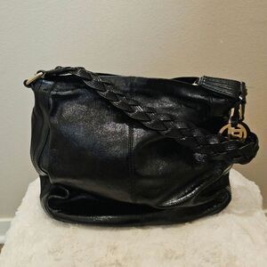 Elliott Lucca Black Leather Hobo Bag with Braid Accents